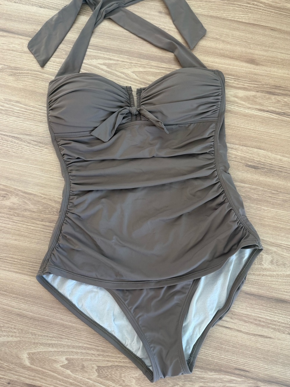 Tommy Bahama Taupe Ruched Halter One Piece Swimsuit